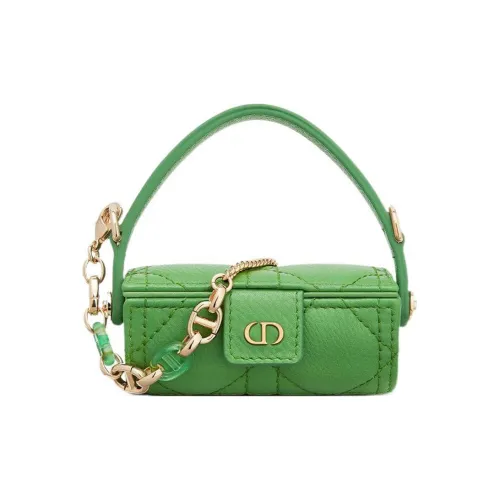 DIOR Caro Grain Cow Leather Wicker Pattern Handbag, Crossbody Bag, Makeup Bag Women's Bright Green