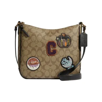COACH Ellie Coated Canvas With Pebbled Leather Shoulder Bag Crossbody Bag Medium Size Women's Khaki