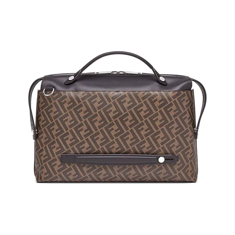 FENDI Coated Canvas With Leather One Shoulder Portable Briefcase Regular Men's Brown-2