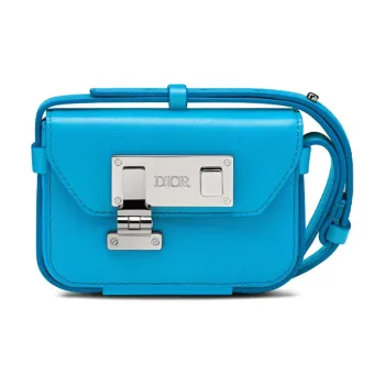 DIOR Lock Smooth Cow Leather Clutches Shoulder Bag Crossbody Bag Extra Small Men's Blue
