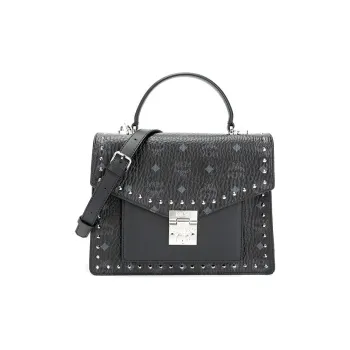 MCM Patricia Satchel Visetos Leather Handbag, Crossbody Bag, Shoulder Bag Regular Women's Black