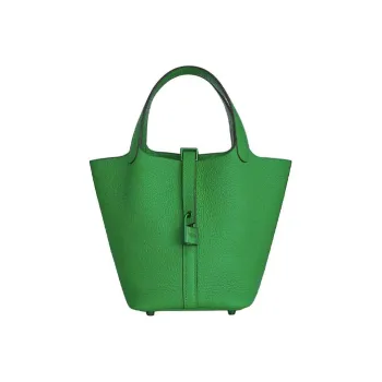 HERMES Picotin Lock Clemence Bullock Leather Bucket Bags Handbags Women's 1K Bambou Bamboo Green