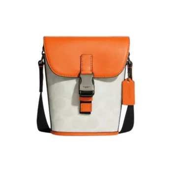 COACH Track Canvas With Leather Shoulder Bag, Crossbody Bag Men's Chalk White & Candy Orange
