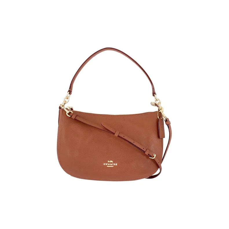 COACH Chelsea Glossy Pebbled Leather Shoulder Bag Portable Crossbody Bag Shoulder Bag Women's Brown-0