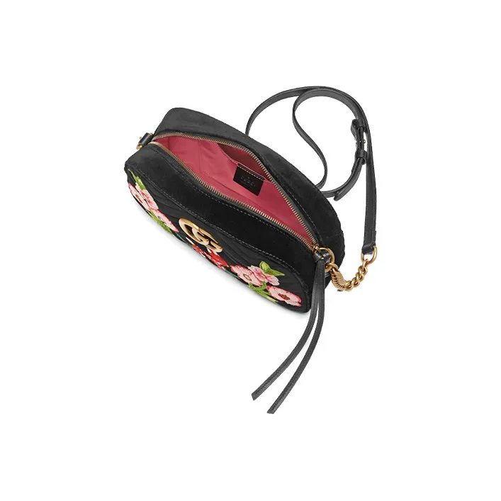 GUCCI Marmont Quilted Velvet Camera Bag, Chain Bag, Crossbody Bag, Shoulder Bag Women's Black-6