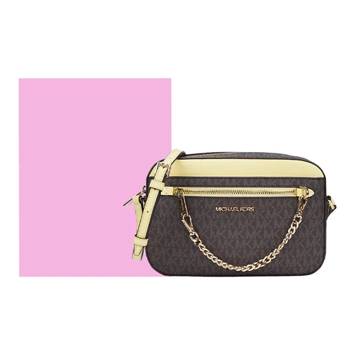 MICHAEL KORS Jet Set PVC With Leather Camera Bags Crossbody Bags Shoulder Bags Women's Yellow Acorn Brown Multicolor-4