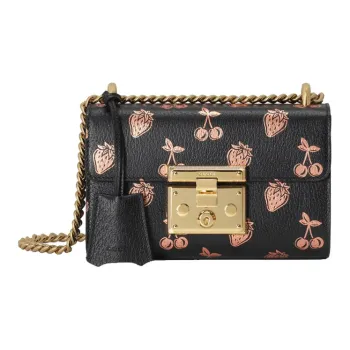 GUCCI Leather Box Bag Lock Shoulder Bag Crossbody Bag Small Size Women's Black