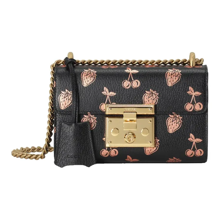 GUCCI Leather Box Bag Lock Shoulder Bag Crossbody Bag Small Size Women's Black-0