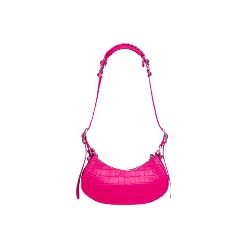 Balenciaga Le Cagole Shoulder Bag Xs Crocodile Embossed Pink-2