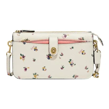 COACH Polished Pebbled Leather Clutches Shoulder Bag Crossbody Bag Small Size Women's Chalk White/Pink