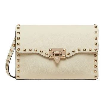 Valentino Rockstud Grained Calfskin Shoulder Bag Crossbody Bag Small Size Women's Light Ivory