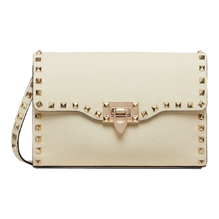 Valentino Rockstud Grain Calfskin Shoulder Bag, Crossbody Bag Trumpets Women's Light Ivory-0
