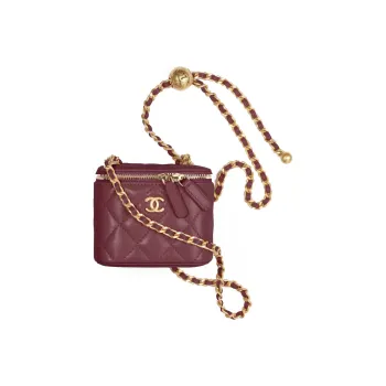 CHANEL 21B Fall Sheepskin Box Bag Shoulder Bag Makeup Bag Crossbody Bag Small Size Women's Dark Burgundy