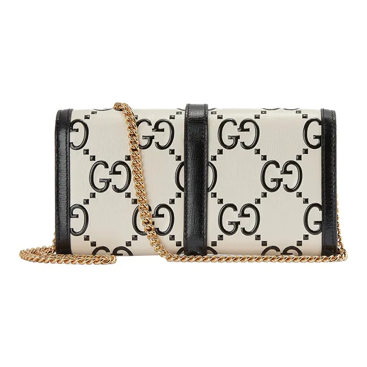 GUCCI Jackie 1961 Canvas With Leather WOC Chain Bag Shoulder Bag Crossbody Bag Small Size Women's Black White-2