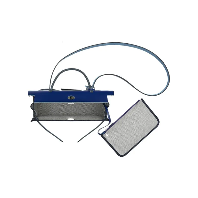 HERMES Herbag Zip H Berline Canvas With Hunter Cow Leather Canvas Bag Shoulder Bag Crossbody Bag Handbag Women's Purple-2