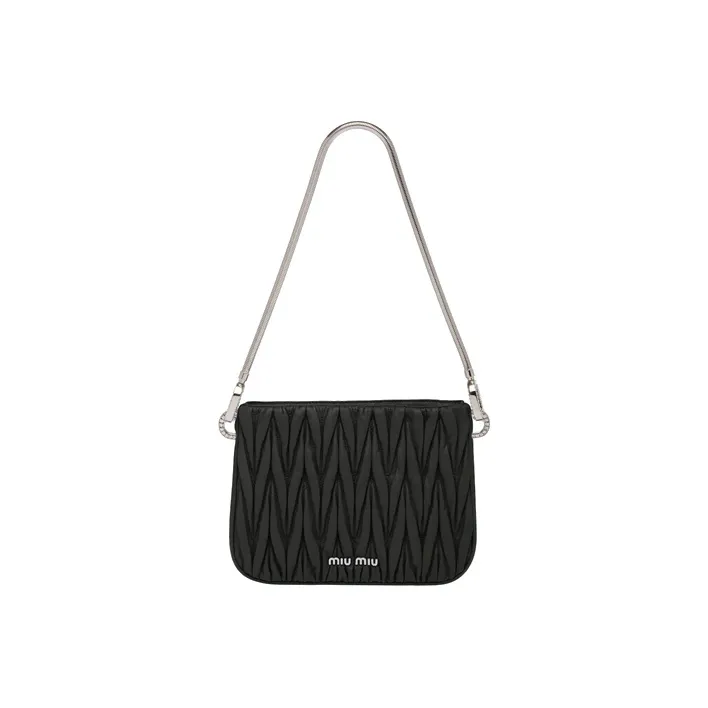 MIU MIU SASSY Soft Sheep Leather Handbag Medium Size Women's Black-0