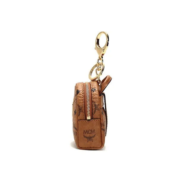 MCM Leather One Shoulder Crossbody Coin Purse Charm Women's Brown-3