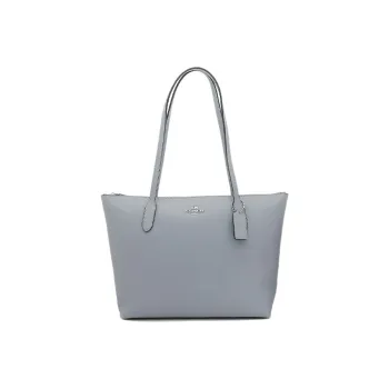 COACH Zip Top Tote Leather Tote Bag, Shopping Bag, Handbag, Shoulder Bag Women's Haze Blue Solid Color Morandi Tone