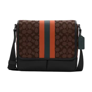 COACH Thompson Pebbled Leather Shoulder Bag Crossbody Bag Small Size Men's Brown & Dark Blue