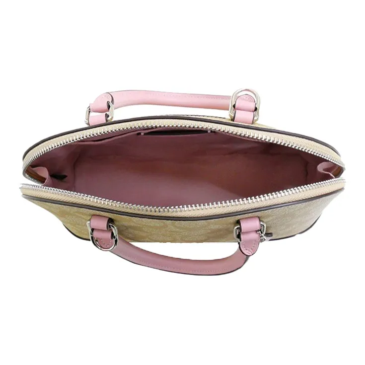 COACH Sierra PVC Dome Bag, One Shoulder Handbag Small Size Women's Pink & Khaki Monogram-4