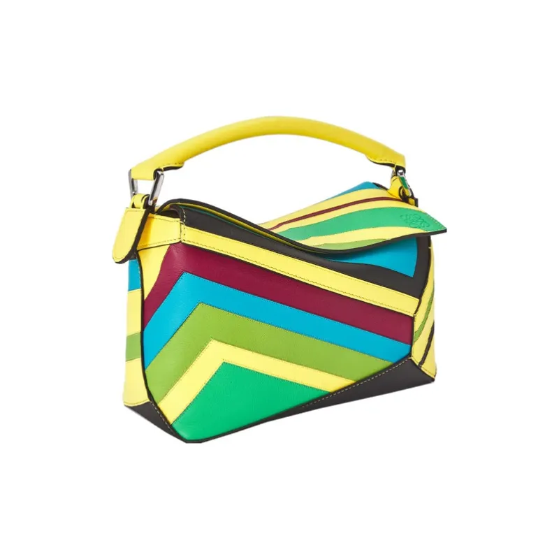 LOEWE Puzzle Calfskin Handbag Shoulder Bag Crossbody Bag Small Size Women's Yellow Multicolor-1