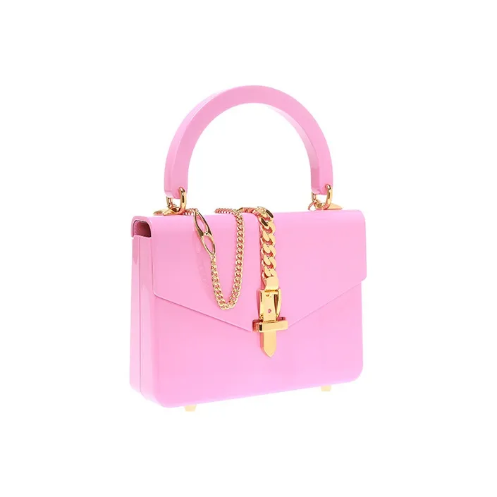 GUCCI Sylvie 1969 Plexiglass Box Bag Chain Shoulder Bag Crossbody Bag Handbag Women's Pink-1