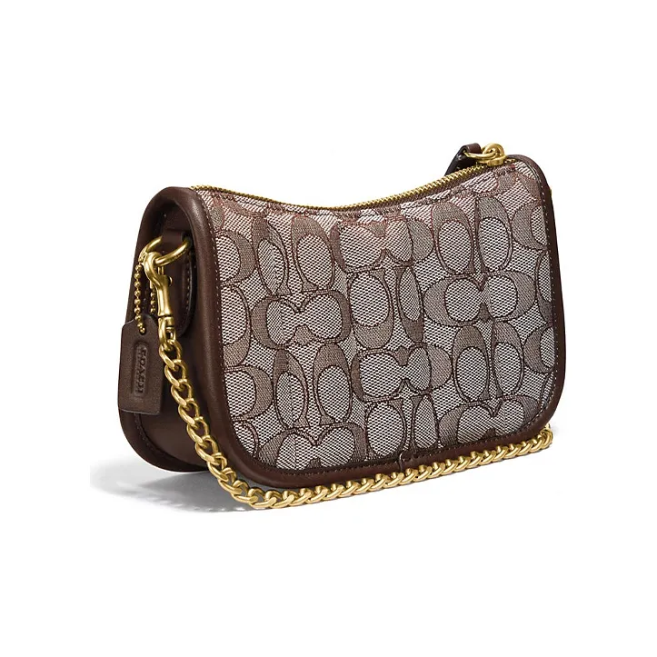 COACH Canvas With Leather Pochette Shoulder Bag Women's Brown-1