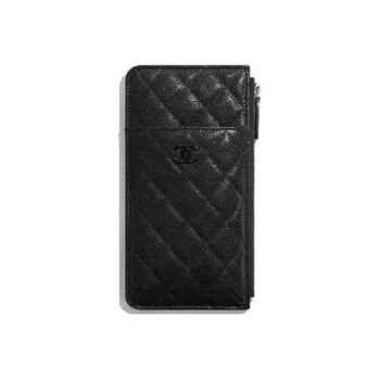 CHANEL So Black Grain Embossed Cow Leather Wallet Women's Black
