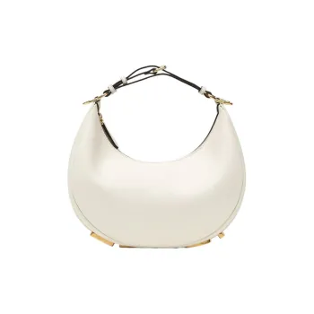 FENDI Fendigraphy Cow Leather Crescent Bag, Shoulder Bag, Handbag Trumpets Women's White