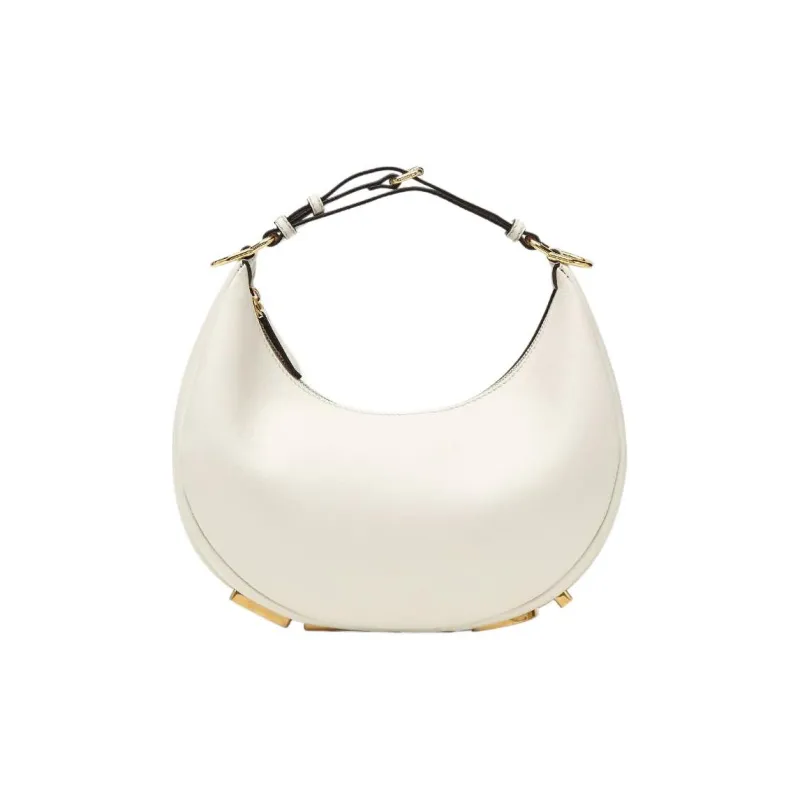 FENDI Fendigraphy Cow Leather Crescent Bag, Shoulder Bag, Handbag Trumpets Women's White-0