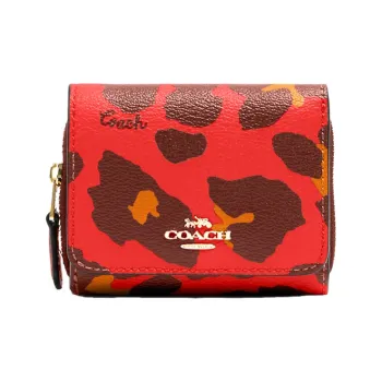 COACH Trifold Wallet Canvas Leather Wallet Mini Women's Poppy Red
