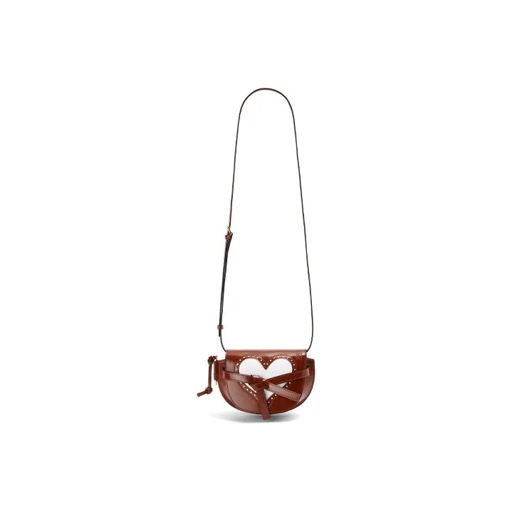 LOEWE Gate Smooth Calf Leather Saddle Bag Shoulder Bag Crossbody Bag Mini Women's Cognac/White-5