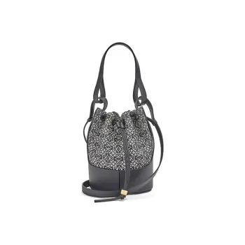 LOEWE Balloon Calfskin With Canvas Bucket Bag, Portable Crossbody Bag, Shoulder Bag Women's Marine Blue & Black
