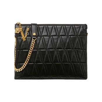 VERSACE Virtus Sheepskin Tote Bag Shopping Bag Shoulder Bag Crossbody Bag Women's Black