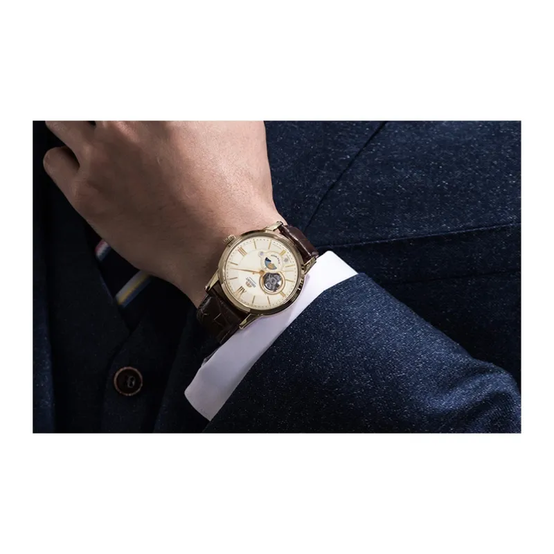 ORIENT Master Collection Mechanical Movement Cow Leather Strap Watch Men's Watches Gold Dial RA AS0004S00-5