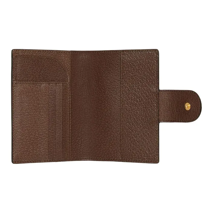 GUCCI Canvas With Leather Passport Holder Unisex Ebony/Brown-3