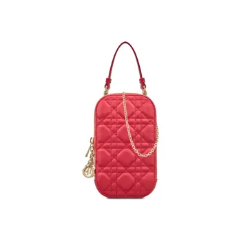 DIOR Lady Dior Sheepskin Smartphone Pocket Cell Phone Pouch Women's Overripe Plum Color