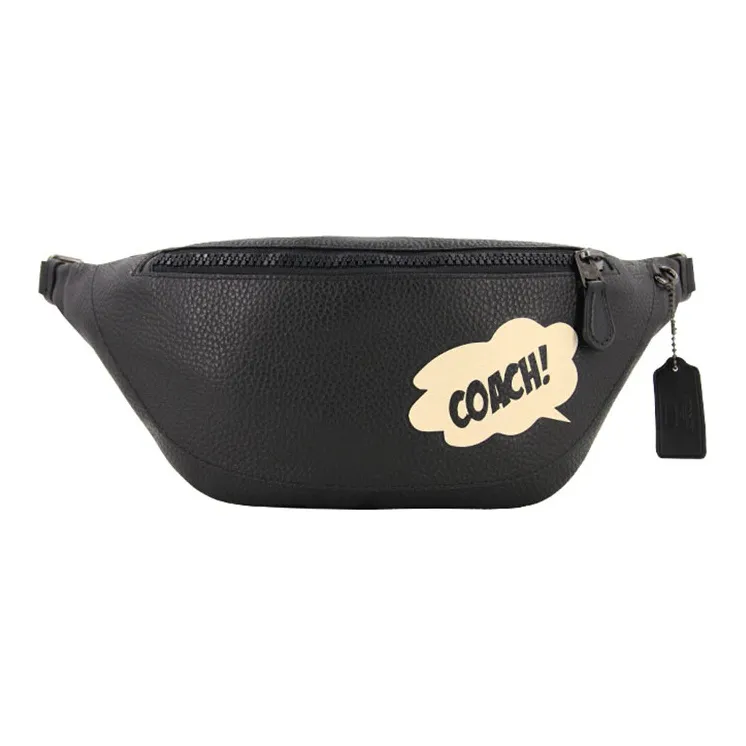 COACH MARVEL Collaboration Warren Leather One Shoulder Crossbody Fanny Pack Sling Bags Large Size Men's Black-0