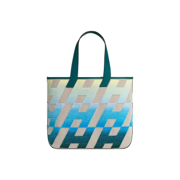 HERMES Cabas H En Biais 40 Bag Ecru/Beige/Jaune Pale/Bleu/Vert Bosphore