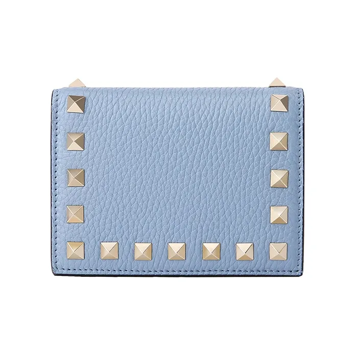 Valentino Rockstud Calfskin Wallet Card Holder Women's Sky Blue-2