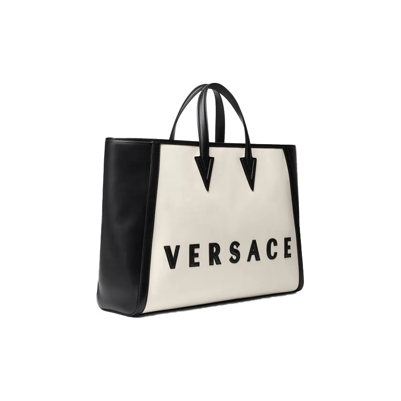 VERSACE Cow Leather Tote Bag Shopping Bag Handbag Shoulder Bag Regular Men's Black White-1