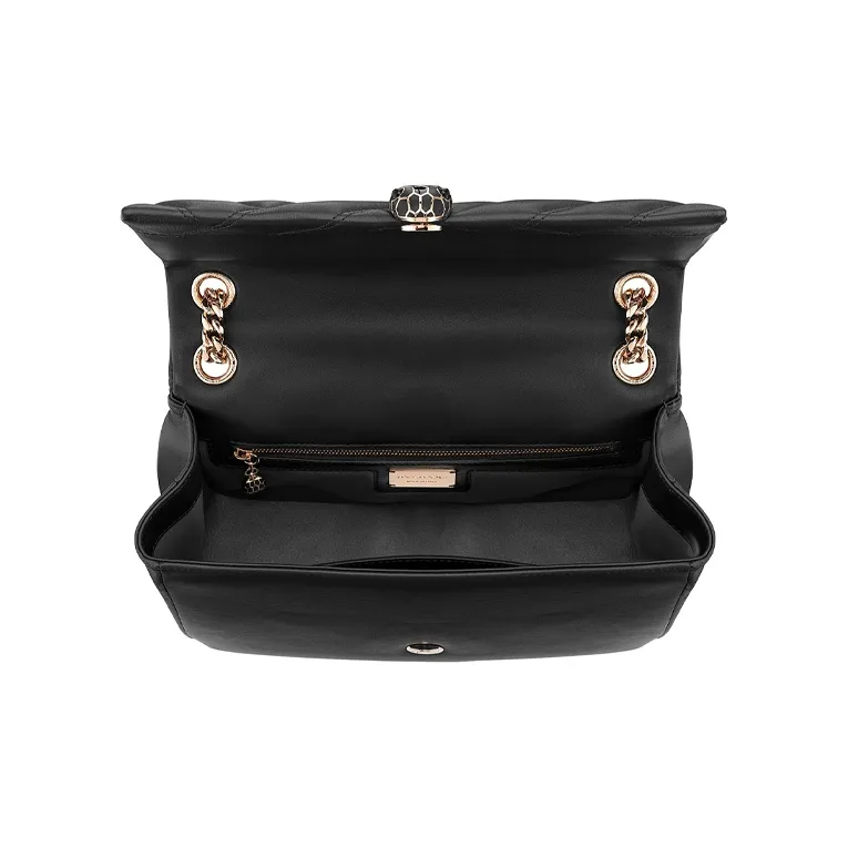 BVLGARI Serpenti Cabochon Cow Leather Shoulder Bag Women's Black-3