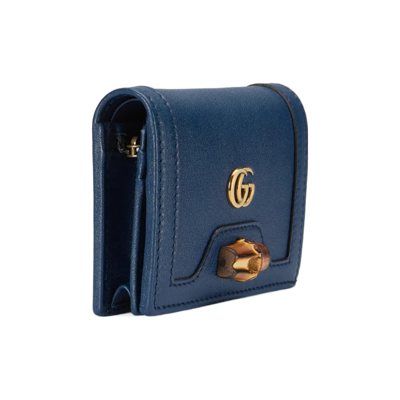 GUCCI Diana Leather Card Holder, Wallet Women's Blue-1
