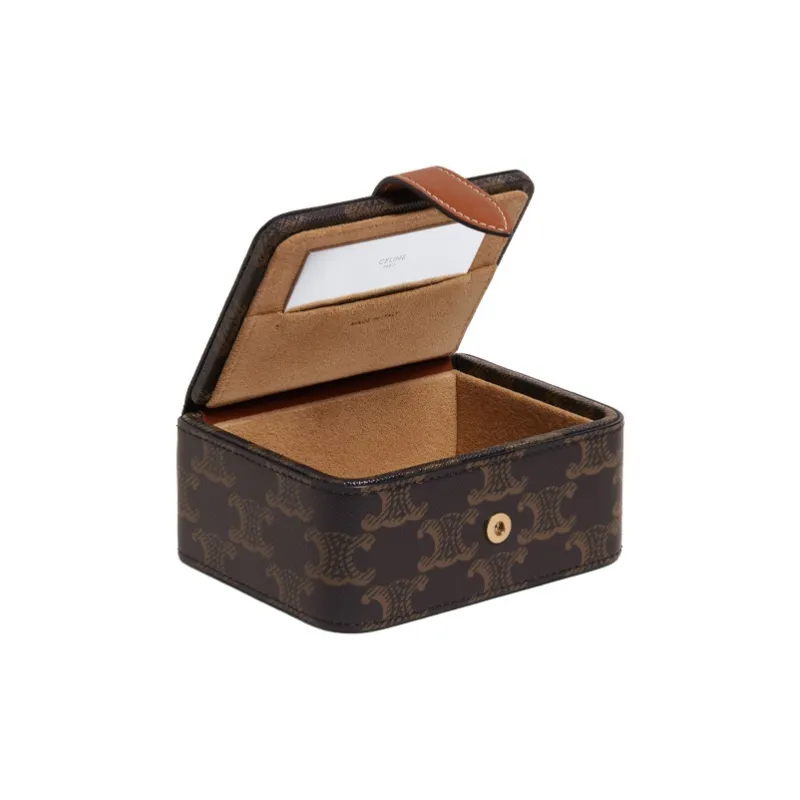 CELINE Triomphe Canvas With Leather Jewelry Box, Toiletry Bag, Makeup Bag, Makeup Case Trumpets Unisex Tawny-1