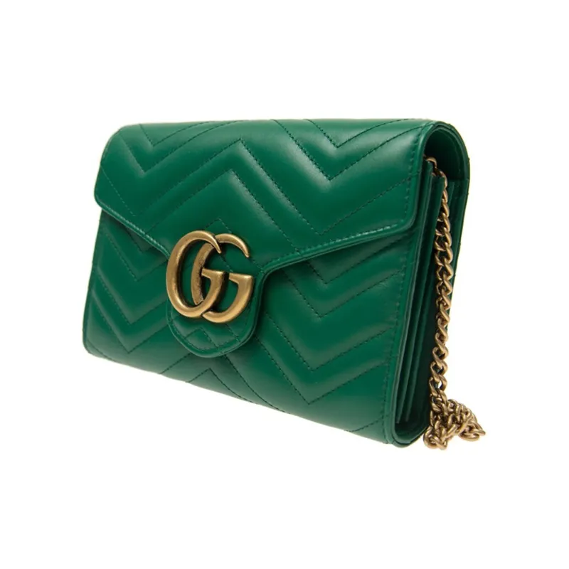 GUCCI Marmont Quilting Leather Envelope Bag Shoulder Bag Crossbody Bag Mini Women's Green-3
