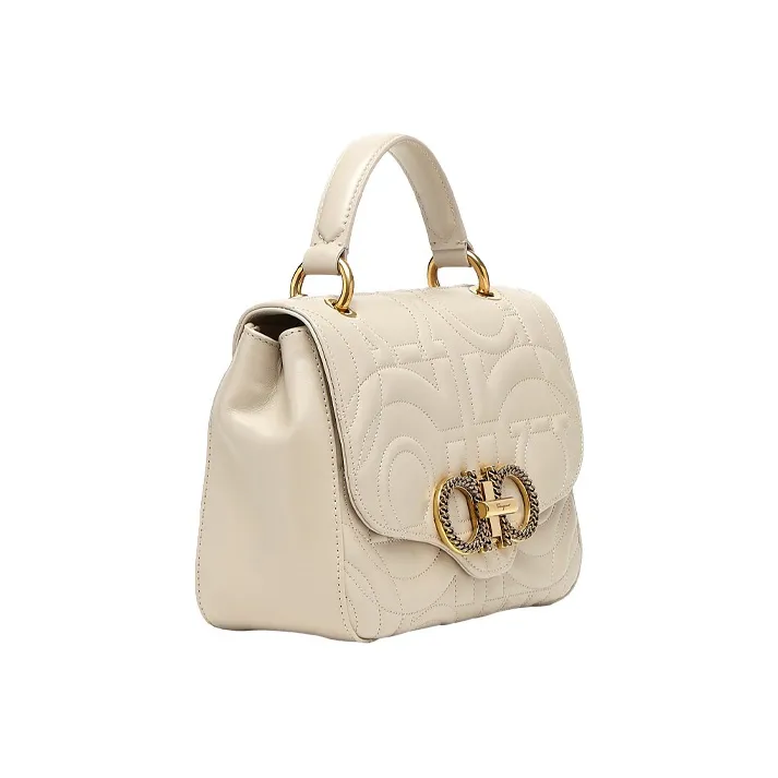 FERRAGAMO GANCINI Calfskin Camera Bag Portable Crossbody Bag Shoulder Bag Small Size Women's Ivory/Peony White-1