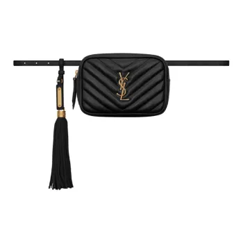 SAINT LAURENT LOU Quilted Leather Patchwork Cow Leather Camera Bag Fanny Pack Women's Black