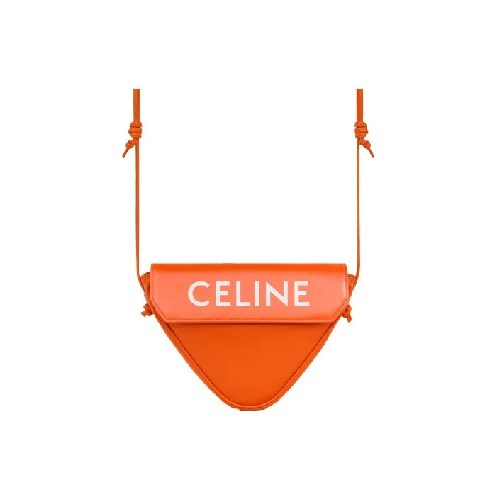 CELINE Smooth Cow Leather Shoulder Bag Crossbody Bag Unisex Fluorescent Orange-3