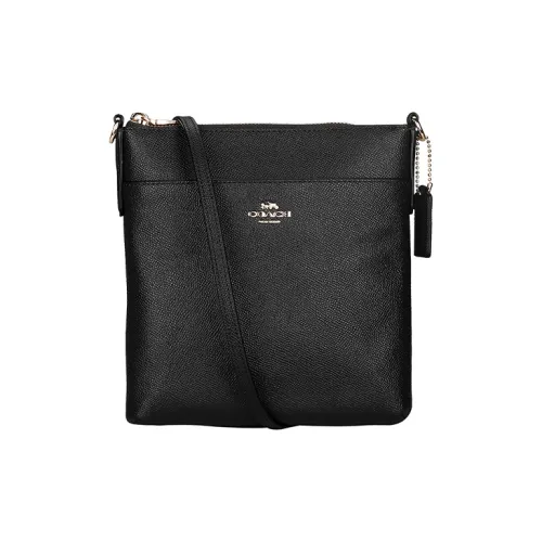 COACH Kitt Cross Stitch Leather Messenger Bag Shoulder Bag Crossbody Bag Small Size Women's Black