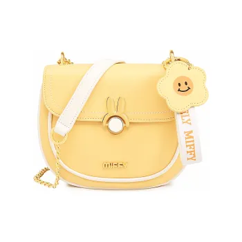 Miffy PU Saddle Bag Semi Round Crossbody Bag, Shoulder Bag Women's Yellow/Ecru